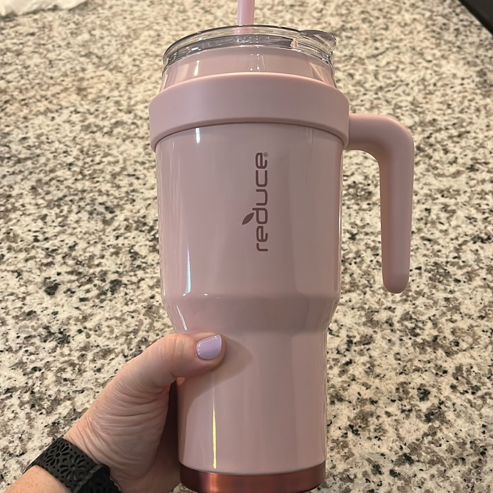 Reduce 40 oz steel tumbler cup with lid and straw, pink